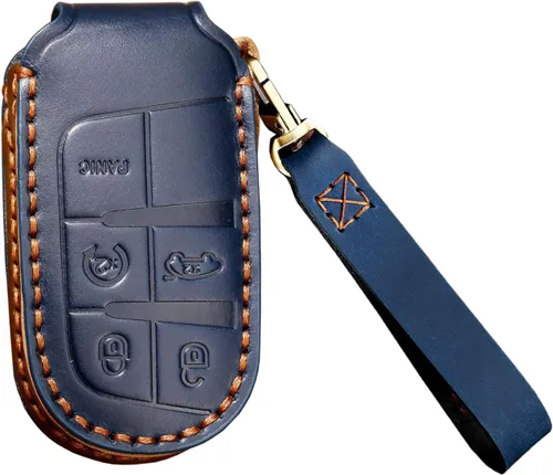 Miniatura 10 de SANRILY Funda de cuero para llavero de 5 botones para Jeep Grand Cherokee Dodge Challenger Charger Durango Journey Chrysler 300 200 llavero remoto