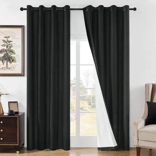 Miniatura 27 de Joydeco Cortinas opacas de lino para dormitorio, con ojales de 90 pulgadas de largo, cortinas resistentes para sala de estar, cortinas con Verde