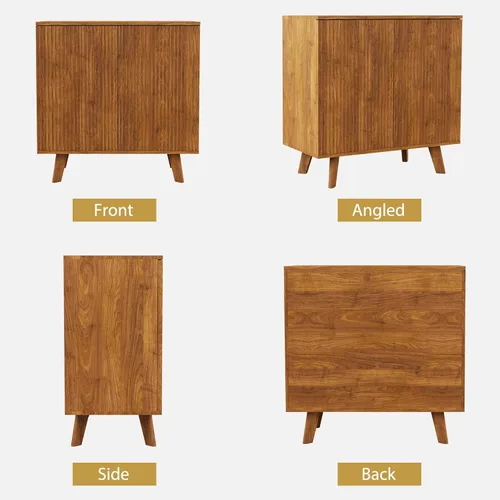 Miniatura 5 de Armario de almacenamiento estriado, aparador de buffet moderno con estantes ajustables, aparador independiente con puertas dobles, armario Nogal