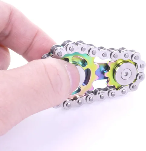 Miniatura 5 de Fidget Spinner, eslabón de cadena de bicicleta Spinner diseño 2 engranajes Figity Spin Finger Games, mecánica duradera de acero inoxidable