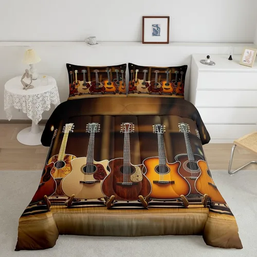 Miniatura 36 de Castle Fairy Juego de edredón de botas de vaquero, tamaño individual, juego de ropa de cama bohemio con guitarra musical para niños y niños