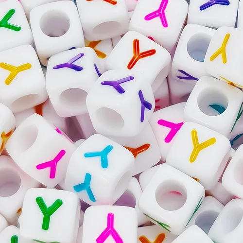 Miniatura 10 de 500 cuentas de letras en forma de cubo blanco con letra K colorida de 0.236 x 0.236 pulgadas (0.236 x 0.236 in), cuentas cuadradas del alfabeto