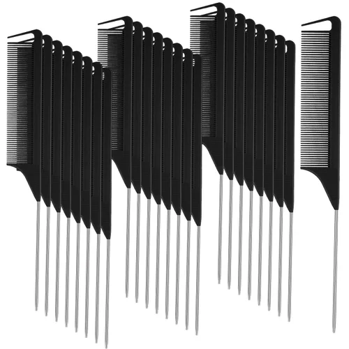Patelai 30 peines de cola de rata a granel de acero a granel, cola de rata, fibra de carbono, resistentes al calor, para trenzar dientes finos, Negro