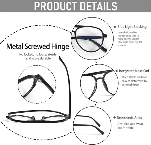 Miniatura 4 de DXYXYO Lentes de lectura retro estilo aviador para mujer, para hombre, ligeros, con bloqueo de luz azul, para lectura de computadora