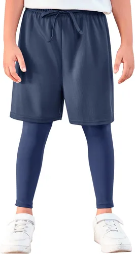Miniatura 2 de Haloumoning Leggings deportivos para niños con pantalones cortos 2 en 1 para correr, entrenamiento, pantalones deportivos de 5 a 14 años