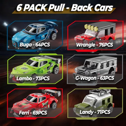 Miniatura 2 de Mini Speed Champions - Juego de construcción de automóviles de Pascua, paquete de 6 kits de autos deportivos de 64 a 76 piezas, fácil de construir