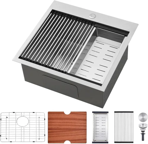 Miniatura 11 de SHACO Fregadero de barra de 15 x 15 pulgadas, fregadero de cocina pequeño de acero inoxidable de 15 pulgadas, fregadero de cocina pequeño de un solo