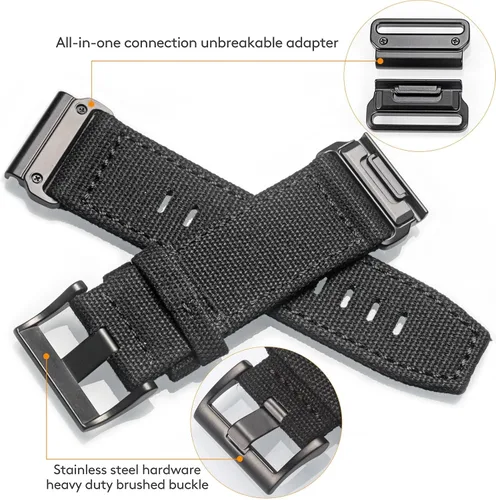 Miniatura 6 de Compatible con Garmin, correa deportiva de lona para reloj fēnix/precursor/enfoque/marq/quatix/instinct/D2/Tactix, correa de repuesto resistente