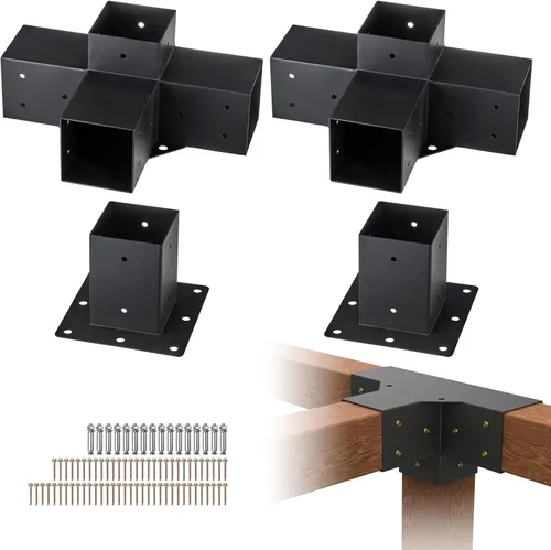 Miniatura 19 de Kit de pérgola VEVOR, soporte inclinado de 4 vías de 4x4 pulgadas para vigas de madera de 3.5x3.5 pulgadas en tamaño real, soporte de pérgola
