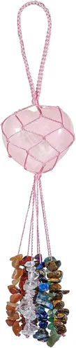 Miniatura 7 de moonsix Adorno colgante de piedra hecha a mano en forma de corazón para espejo retrovisor del automóvil, cristal curativo para oficina en casa