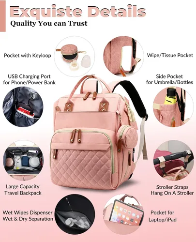 Miniatura 3 de Bolsa de pañales con cambiador, mochila impermeable 3 en 1 para pañales para bebé con cambiador plegable, mochila de viaje grande para bebé, niña