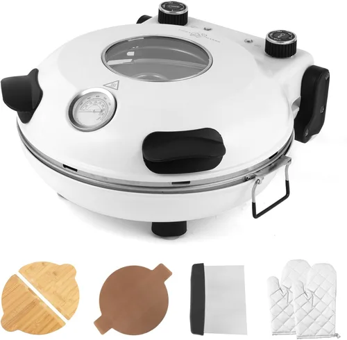 Miniatura 10 de KLAIF Horno eléctrico de pizza de 12 pulgadas para encimera con piedra de cerámica, controles de temperatura ajustables duales, incluye 4 Negro
