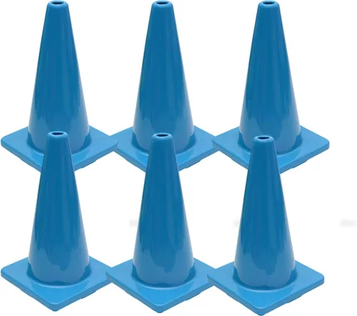 Miniatura 3 de Juego de 6 conos de seguridad de tráfico de PVC de 18 pulgadas con base negra (6 conos, azul) - Sin collar reflectante