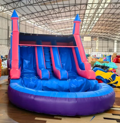 Miniatura 3 de Tobogán acuático de grado comercial de 21 pies de largo para niños y adultos, (doble tobogán) (PVC completo resistente)