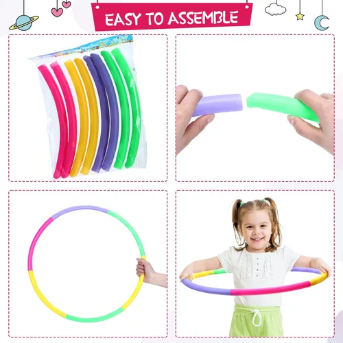 Miniatura 3 de Chivao Paquete de 8 aros desmontables de color, anillo de ejercicio de cintura de plástico, tamaño ajustable, de plástico, suministros de fiesta