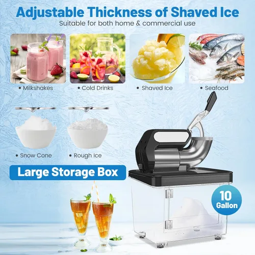 Miniatura 5 de ARLIME Máquina de cono de nieve, trituradora de hielo eléctrica de 300 W de 660 LBS/H con cuchillas dobles e interruptor de encendido/apagado de Rojo
