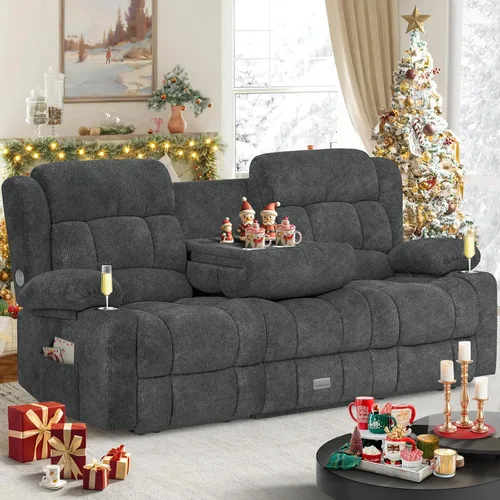 Miniatura 29 de Dresegmt - Juego de sofá reclinable con consola de almacenamiento, diseño de respaldo central abatible, sofá de piel sintética y sillón reclinable