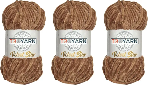 Miniatura 18 de Troyarn Velvet Star (Paquete de 3 Madejas) - Ovillo de felpilla con purpurina plateada para manta de bebé, hilo amigurumi, para ganchillo y tejer
