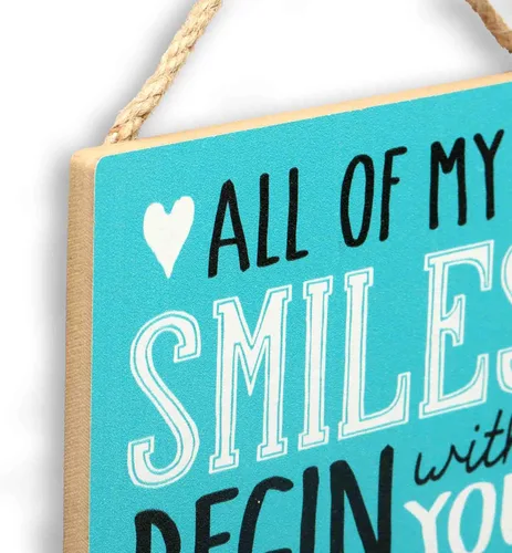 Miniatura 4 de Peanuts Snoopy All My Smiles Begin With You - Decoración de pared de madera para colgar – Lindo cartel de Snoopy – Gran idea de regalo Blanco/Aqua