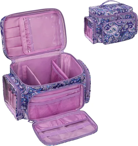 Miniatura 15 de Bagmoly Bolsa de maquillaje grande, organizador portátil de maquillaje para mujeres y niñas con compartimento para brochas de maquillaje y dos