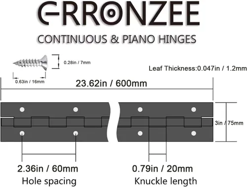 Miniatura 4 de Bisagra de piano de 24 x 3 pulgadas, bisagra de piano de acero inoxidable resistente, bisagra continua para gabinete, puerta, cajas de madera