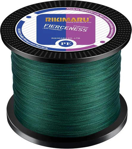 Rikimaru - Sedal de pesca trenzado, resistente a la abrasión, Superline con cero elasticidad y baja memoria. Diámetro extrafino 327-1094 yardas,