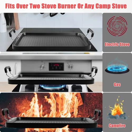 Miniatura 5 de Vayepro - Plancha para estufa, sartén grande de 2 quemadores para estufa, de aluminio, antiadherente, con asas, para cocina en interiores