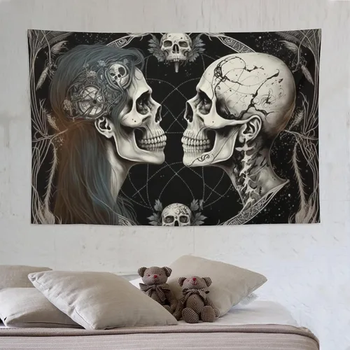 Miniatura 7 de Naykow Tapiz hippie de calavera, esqueleto gótico, tarot, tapiz de luna bruja, grunge, tapiz estético para dormitorio, tapiz de Santa Muerte