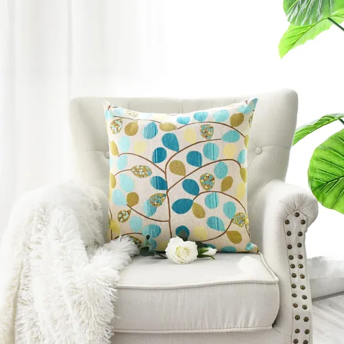 Miniatura 4 de CaliTime Funda de cojín para sofá, decoración del hogar, felpilla de lujo con hojas bonitas de ambos lados, 18 x 18 pulgadas, color azul crudo
