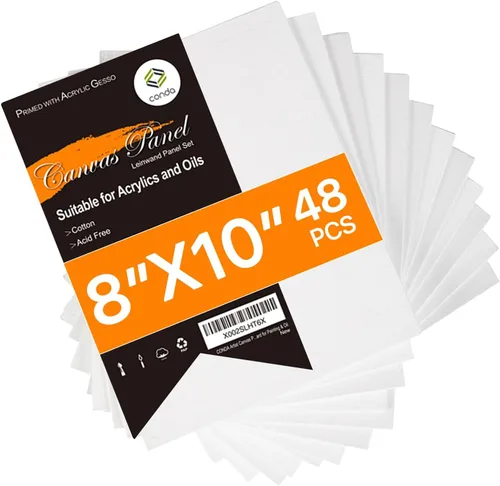 CONDA Paneles de lienzo de 8 x 10 pulgadas, paquete de 48 unidades, imprimados, 100% algodón, calidad de artista, sin ácidos, para acrílico, vertido