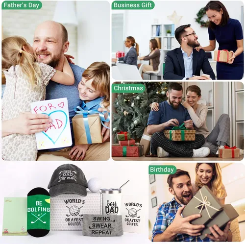 Miniatura 7 de Regalos de golf para papá, regalo único para padre, divertidos regalos de golf para hombres, incluyendo vaso, tazas, calcetines, toalla deportiva