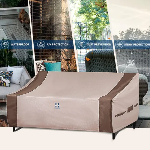 Miniatura 6 de HAMLER Funda para sofá de patio - Resistente impermeable, funda para sofá de exterior de 2 plazas, con ventilaciones y asas, se ajusta hasta 48