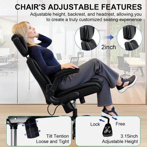 Miniatura 4 de VANSPACE Silla de oficina ejecutiva con soporte lumbar ajustable y reposacabezas Silla ergonómica de computadora de 440 libras, cómoda silla