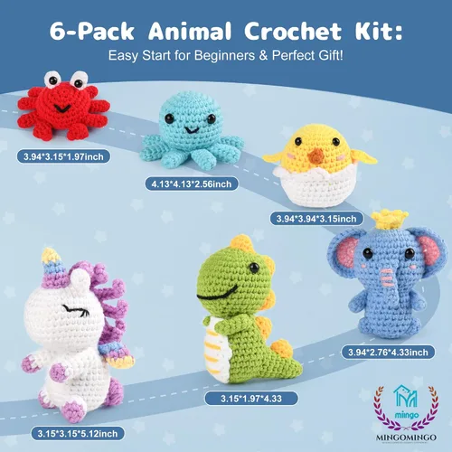 Miniatura 2 de MINGOMINGO Kit de ganchillo para principiantes y niños, 6 animales amigurumi, juego de regalo de manualidades para el día de la madre, tutoriales