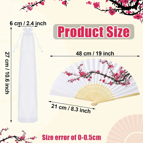 Miniatura 2 de Roowest 50 abanicos de papel de mano de cerezo en flor de cerezo, kit de recuerdos de chinoiserie, abanicos de mano plegables chinos japoneses retro