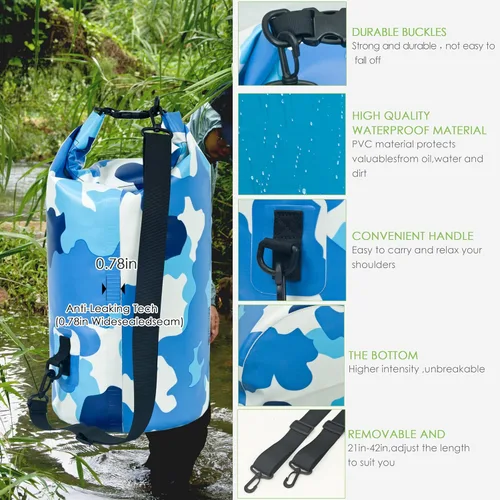 Miniatura 3 de YUMQUA Bolsas secas impermeables 5L/10L/20L/30L/40L para mujeres y hombres, bolsa seca flotante enrollable bolsa de almacenamiento impermeable