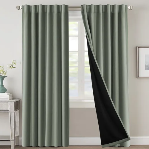 Miniatura 17 de H.VERSAILTEX Cortinas 100% opacas para dormitorio con forro negro, cortinas de oscurecimiento de habitación completa, con aislamiento térmico
