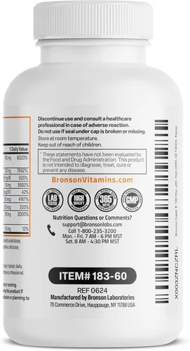 Miniatura 7 de Bronson Super B100 Complejo de Vitamina B de liberación sostenida contiene todas las vitaminas B (vitamina B1, B2, B3, B6, B9 - ácido fólico, B12)