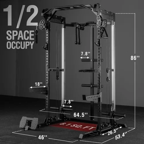 Miniatura 7 de Mikolo Power Cage, 2000LB Power Rack with Independent Dual Pulley System, Multi-Function Home Gym Workout Machine for Cable Crossover and Squat