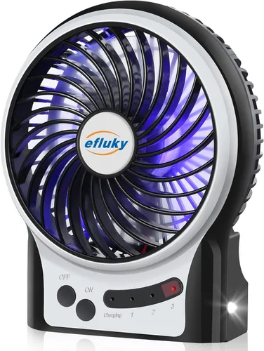 Miniatura 7 de efluky Mini ventilador de escritorio de 3 velocidades con luz LED, ventilador USB portátil silencioso para el hogar, oficina, viajes, campamento, al