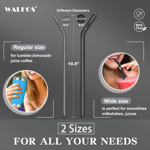 Miniatura 3 de Walfos Pajitas de silicona – Pajitas reutilizables flexibles para batidos, vasos de 20 y 30 onzas, sin BPA. 2 tamaños