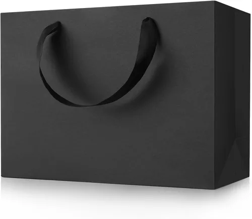 Miniatura 14 de MOXARYSU Bolsas de regalo negras con asas: 8 x 5 x 10 pulgadas, 30 bolsas de papel negras medianas a granel para fiestas, compras, cumpleaños, bodas