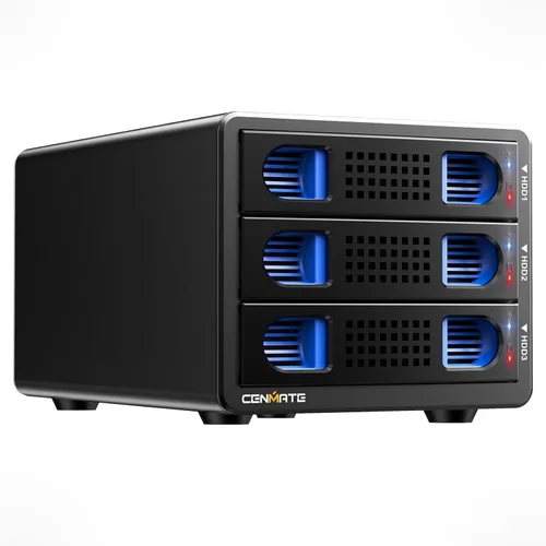 Miniatura 8 de CENMATE Caja de disco duro de 4 bahías con ventilador de enfriamiento para HDD/SSD SATA de 2.5/3.5" con cable USB A/C 3.0, Caja de disco duro sin