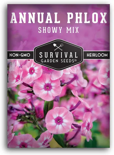 Survival Garden Seeds - Showy Mix anual Phlox Seed para plantar - Paquete con instrucciones para plantar y cultivar hermosas flores silvestres