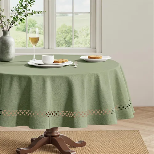 Miniatura 23 de MIULEE Mantel redondo de poliéster de lino beige con recortes decorativos, impermeable, resistente a las manchas y al encogimiento, 60 x 60