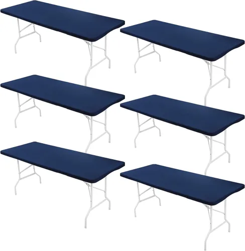 Miniatura 11 de Paquete de 6 manteles rectangulares de elastano para mesas rectangulares de 6 pies, mantel elástico ajustable lavable con borde elástico