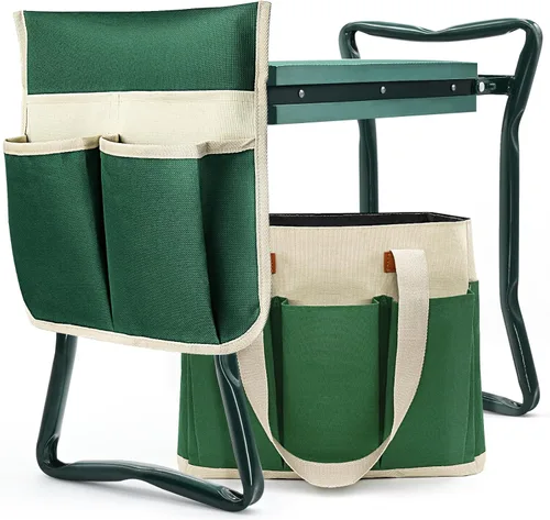 AZBESTPRO Taburete de jardín y rodillera, banco de jardinería plegable con bolsa de herramientas, EVA y guantes de jardín, rodillero de jardín y