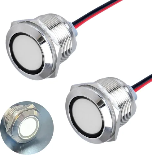 Miniatura 8 de 2 piezas de luz indicadora de metal de 16 mm, 110-220 V CA, 20 mA, impermeable IP67, lámpara piloto LED de cabeza plana con orificio de montaje