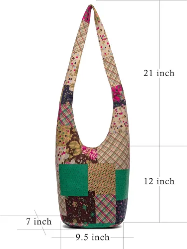 Miniatura 18 de Bolsa de hombro para mujer, de lona en estilo hippie/bohemio para llevar cruzada al hombro, disponible en diferentes colores y estampados