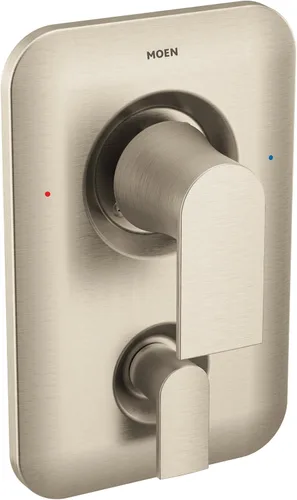 Moen Genta LX - Válvula de ducha Posi-Temp de níquel cepillado con kit de moldura de válvula de transferencia de 3 funciones incorporada, requiere
